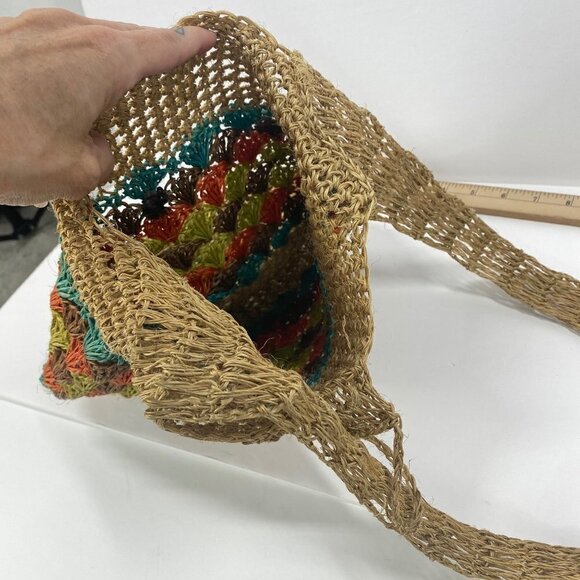 Straw Hobo Bag Multicolor Button Closure - Picture 8 of 10